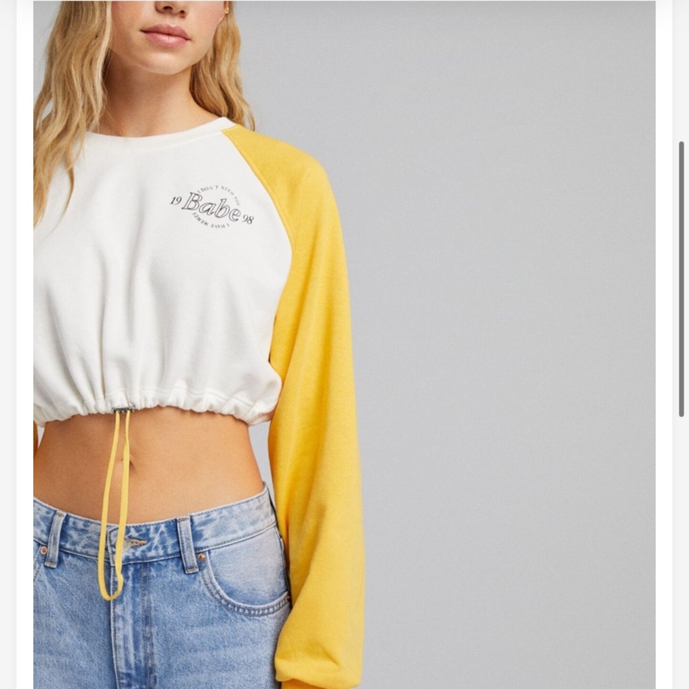 Bershka Zara yellow/white cropped sweatshirt size small - Picture 7 of 10